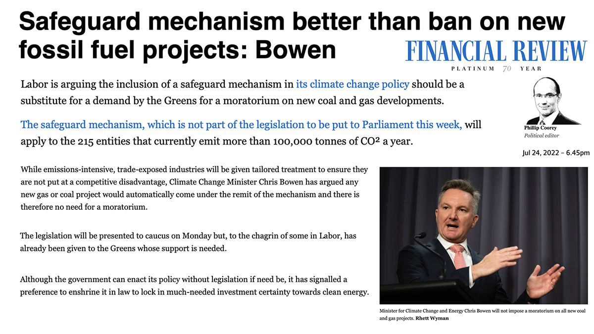 Although the ALP needs the Greens to pass its climate legislation, Chris Bowen refuses to impose a moratorium on new coal and gas projects