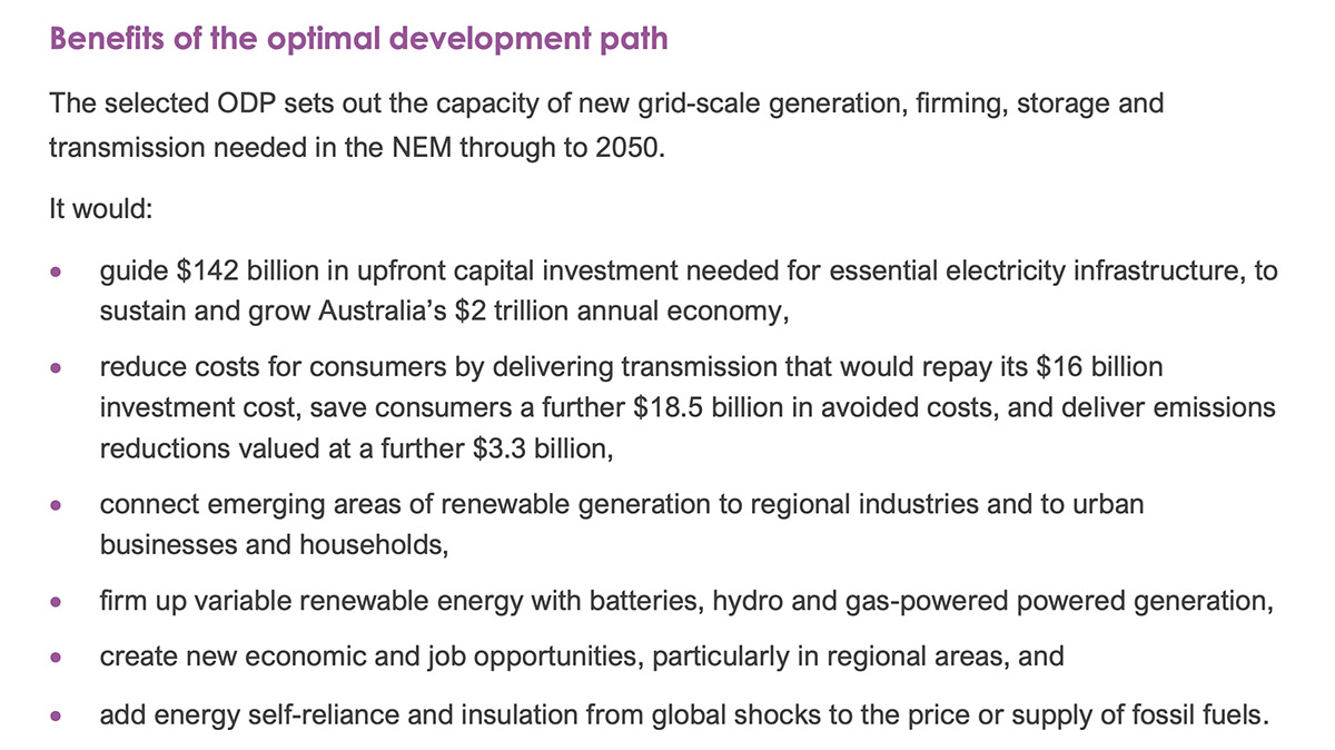 Getting the planning right of additional generation, storage and transmission assets will deliver large benefits to the Australian economy and communities according to the ISP