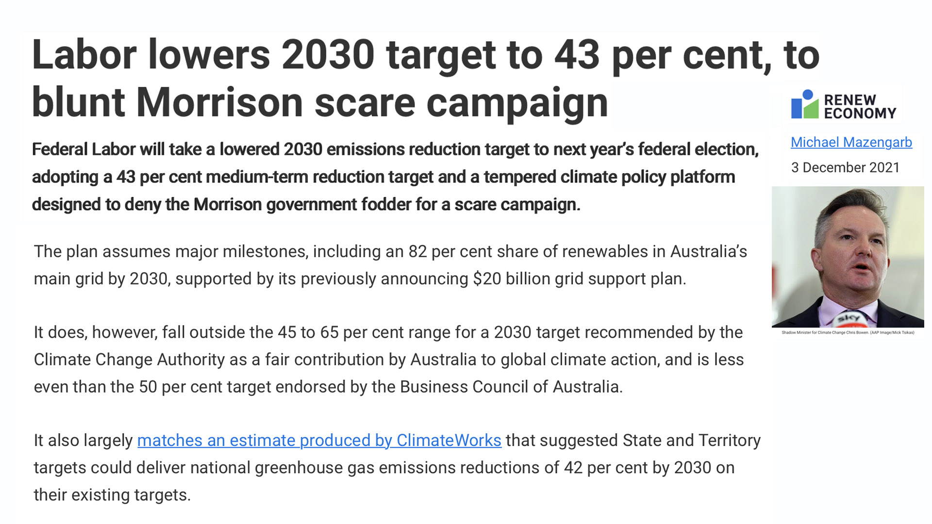 Lower ALP 43% climate target chosen by party room, just slightly above State and Territory projected policy contributions