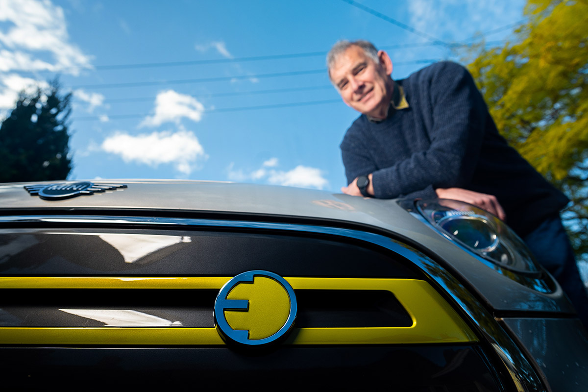 Russell Williams making a climate contribution with his electric vehicle