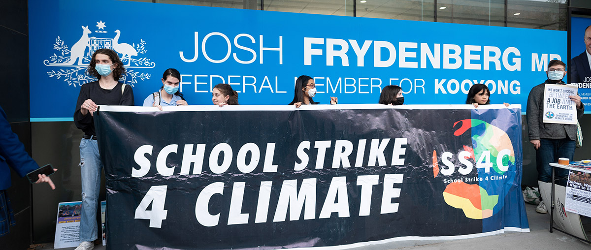 School strikers protest outside Minister Frydenberg's office, prophetically for the last time