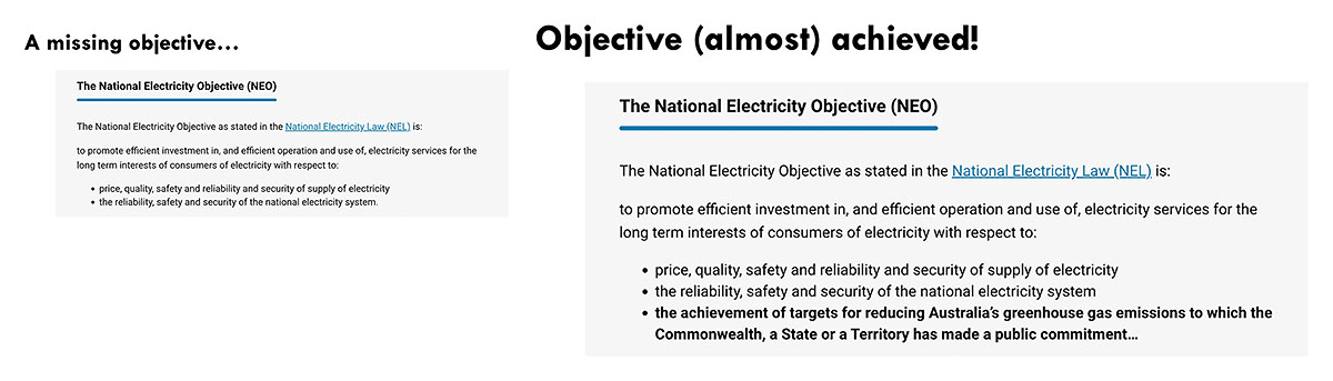 The National Electricity Objective will soon have to account for emissions and decarbonisation