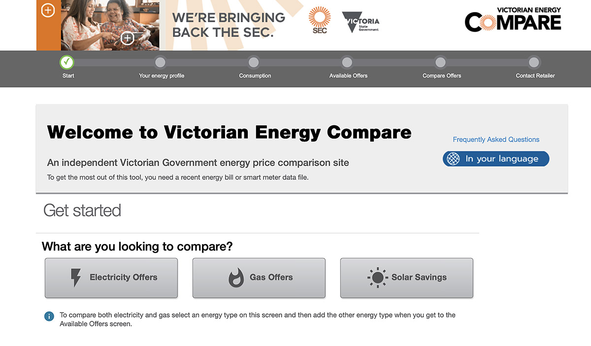 The Victorian Energy Compare website offers an independent and easy approach to comparing offers and reducing your energy bills