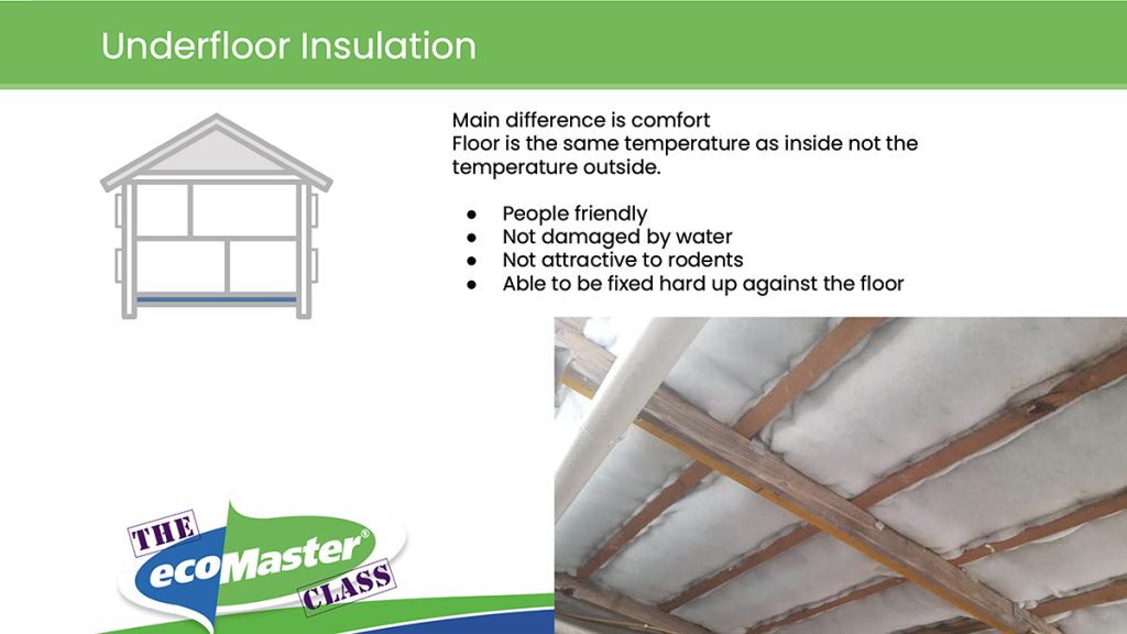 Underfloor insulation has many benefits - epecially for timber floor which become the same temperature as the inside of the house
